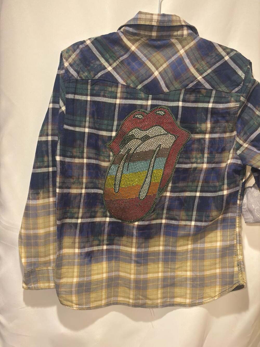 Reworked Flannel shirt L Women's Rinestoned Rolling Stones